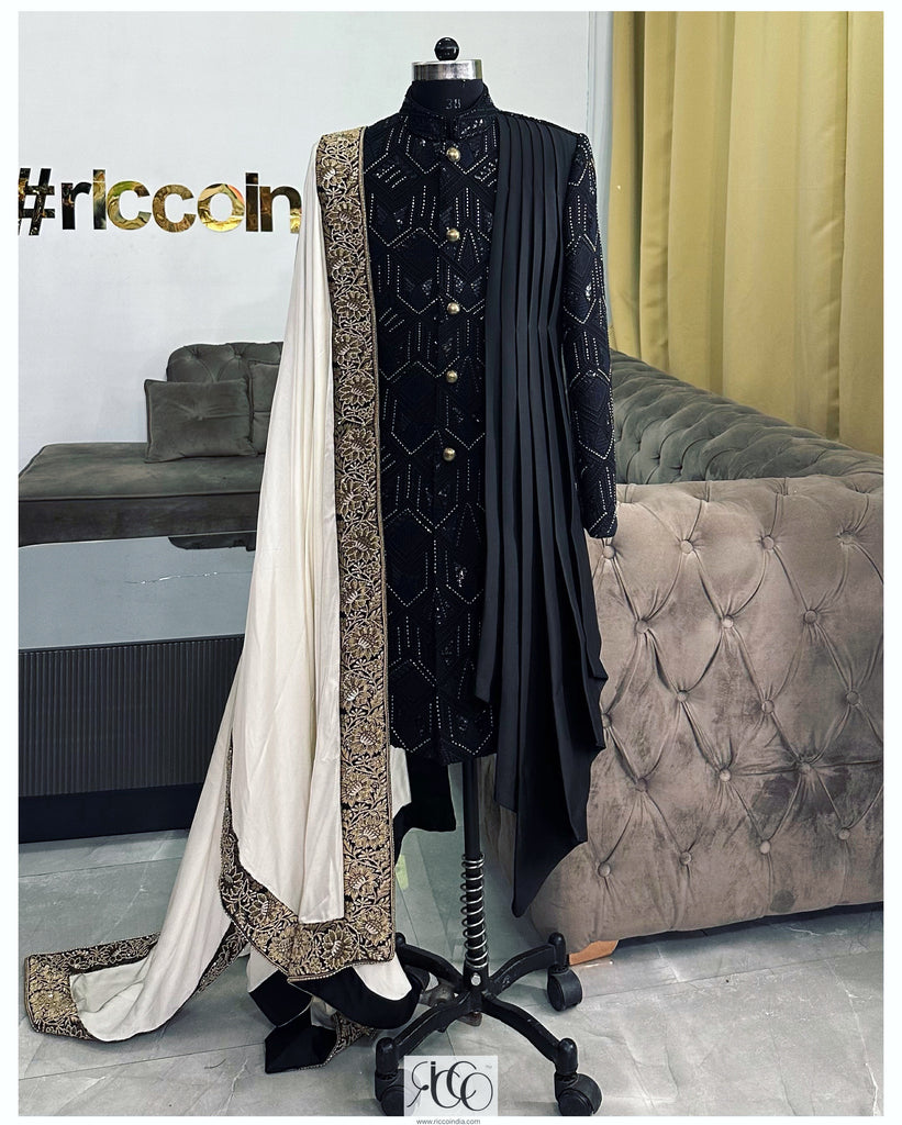 DRAPED SHERWANI WITH SHAWL â Ricco India