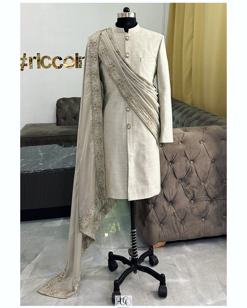 sherwani with green shawl