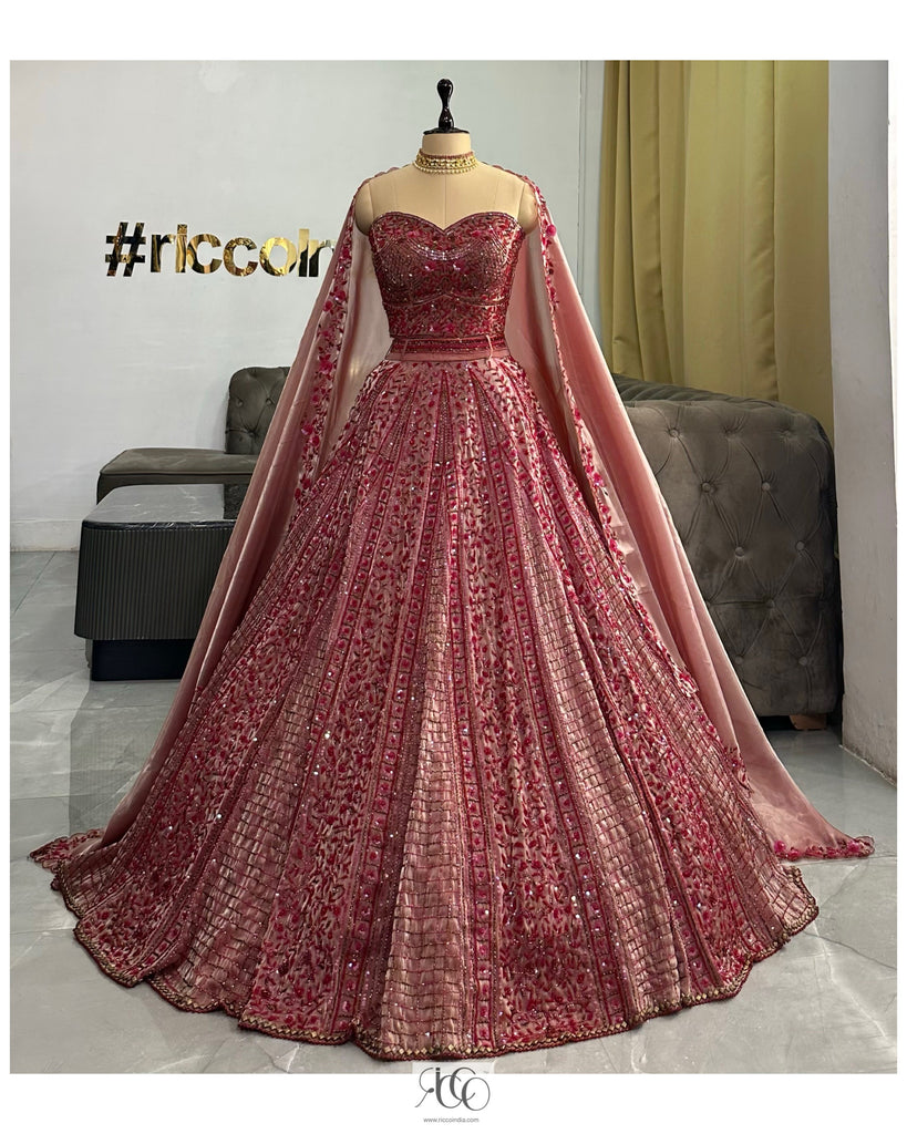 ROSE GOLD GOWN WITH COPPER EMBROIDERY Ricco India ROSE GOLD GOWN WITH COPPER EMBROIDERY Ricco India