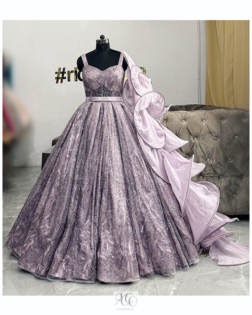 MAUVE BALL GOWN WITH FRILL DUPATTA - Main Image