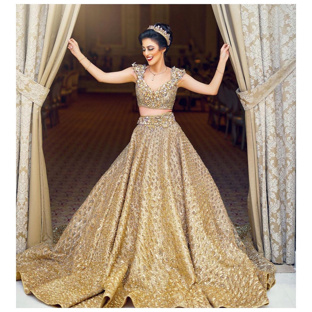Golden Lehenga Gold Skirt Black Top Dark Gold Crop-top Skirt