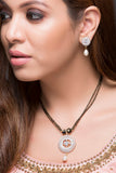 American Diamond Round Pendant Mangal Sutra with earrings