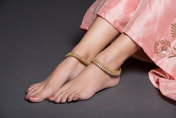 Gold Kundan Anklet