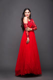 One sided cold shoulder red cocktail gown