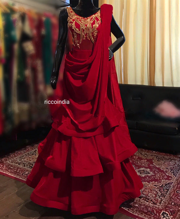 Velvet saree gown