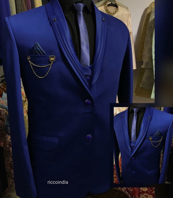 Royal blue layered lapel tuxedo
