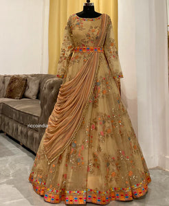 Gold draped Anarkali gown