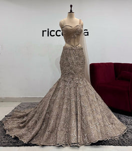 METALLIC GOLD MERMAID LEHENGA WITH CORSET