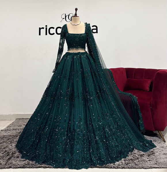 DARK FOREST GREEN LEHENGA