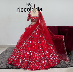RED FLARED LEHENGA