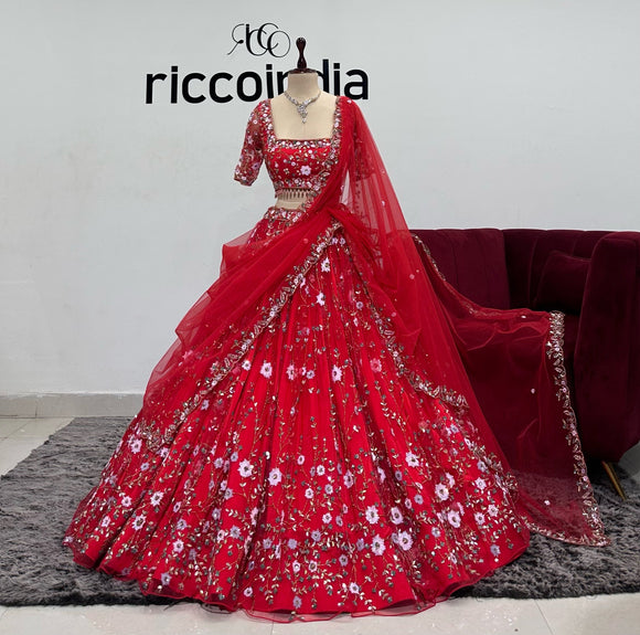 RED FLARED LEHENGA