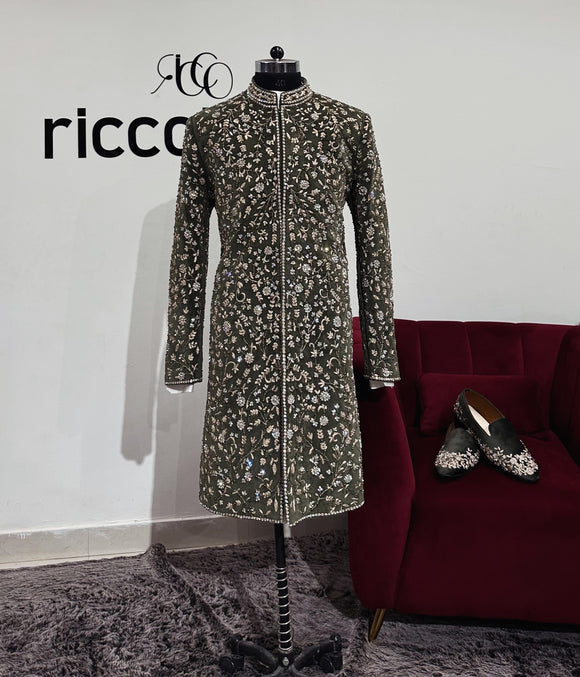 OLIVE GREEN SHERWANI SET