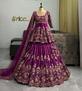 Wine peplum Lehenga