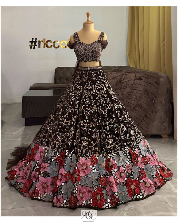 COFFEE BROWN INDOWESTERN LEHENGA WITH CAPES