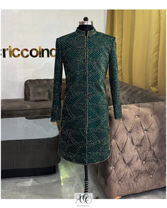 BLUE SHERWANI WITH COPPER BEADING