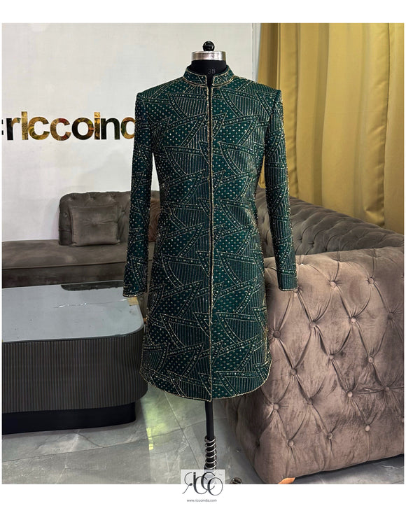 BLUE SHERWANI WITH COPPER BEADING