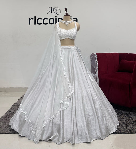 WHITE GREY BRIDESMAID LEHENGA