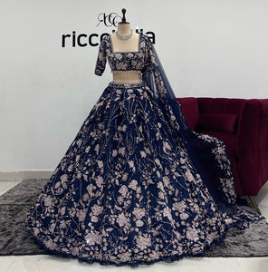 NAVY BLUE LEHENGA WITH ROSE GOLD EMB