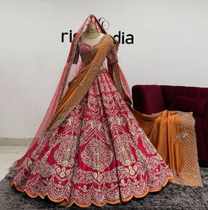RED BRIDAL LEHENGA WITH RUST DUPATTA