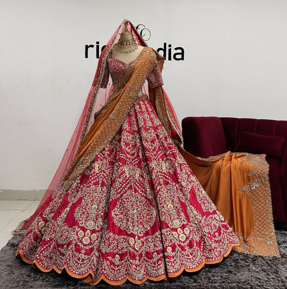 RED BRIDAL LEHENGA WITH RUST DUPATTA