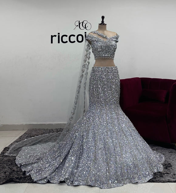 METALLIC SILVER MERMAID LEHENGA