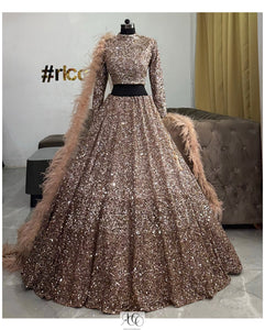 CHAMPAGNE OMBRE EMBROIDERY LEHENGA WITH FEATHER DUPATTA