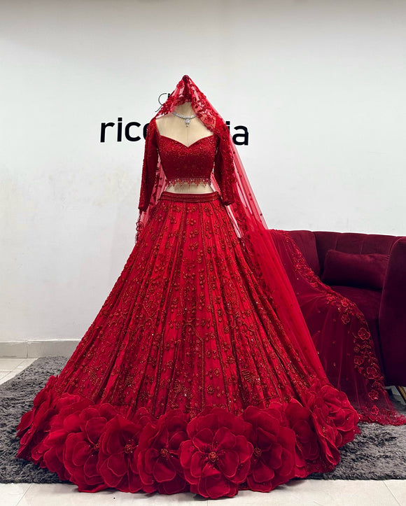 Red Flower bloom lehenga