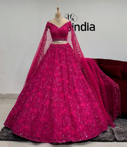 HOT PINK BEADED LEHENGA Ricco India HOT PINK BEADED LEHENGA Ricco India