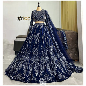 BLUE FLARED LEHENGA WITH SILVER BEADING