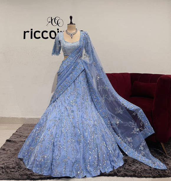PASTEL BLUE MERMAID LEHENGA WITH HEAVY DUPATTA