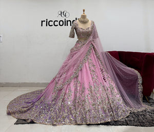 OMBRE PINK TO PURPLE TRAIN LEHENGA