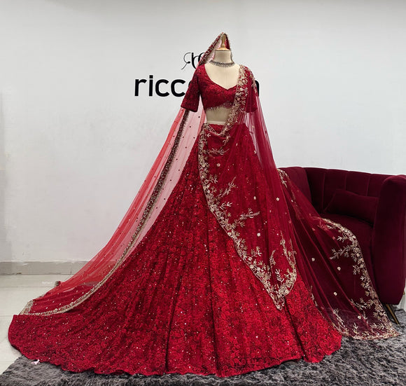 DARK RED LEHENGA WITH GOLD EMBROIDERY DUPATTAS