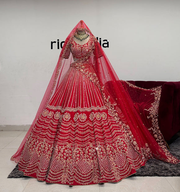 RED DORI WORK LEHENGA WITH 2 DUPATTAS