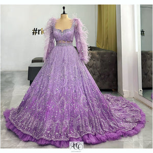 OMBRE TRAIN FEATHER SLEEVE GOWN