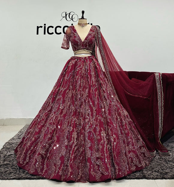 DARK MAROON LEHENGA WITH TIE TOP