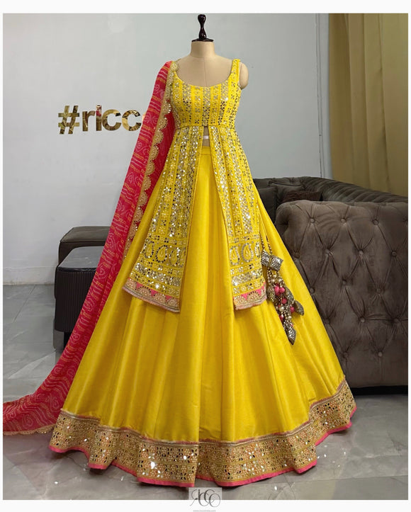 YELLOW MIRRORWORK LEHENGA