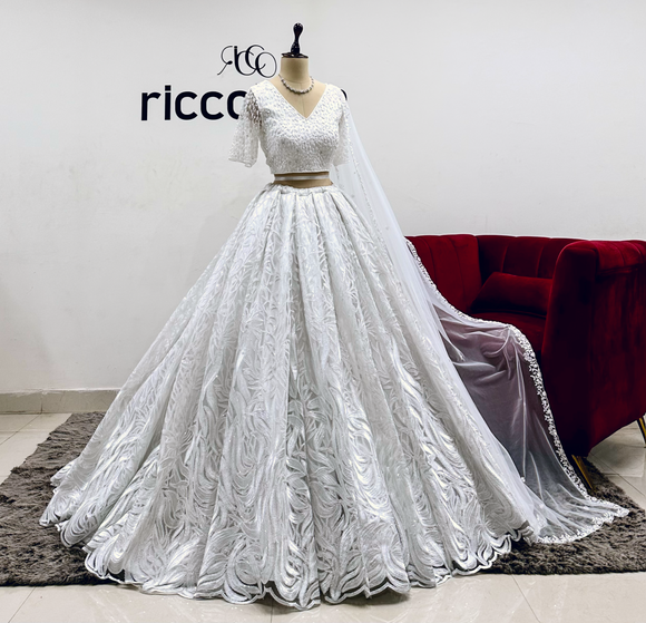 WHITE FLARED LEHENGA