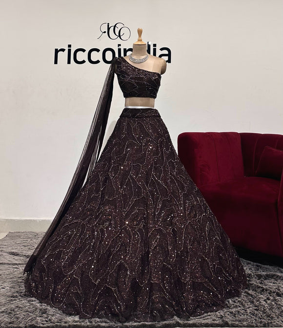 DARK BROWN CAPE LEHENGA