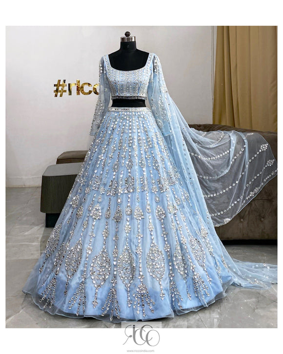 PASTEL BLUE CRYSTAL LEHENGA