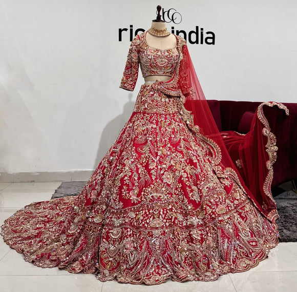 RED ZARDOZI WORK LEHENGA
