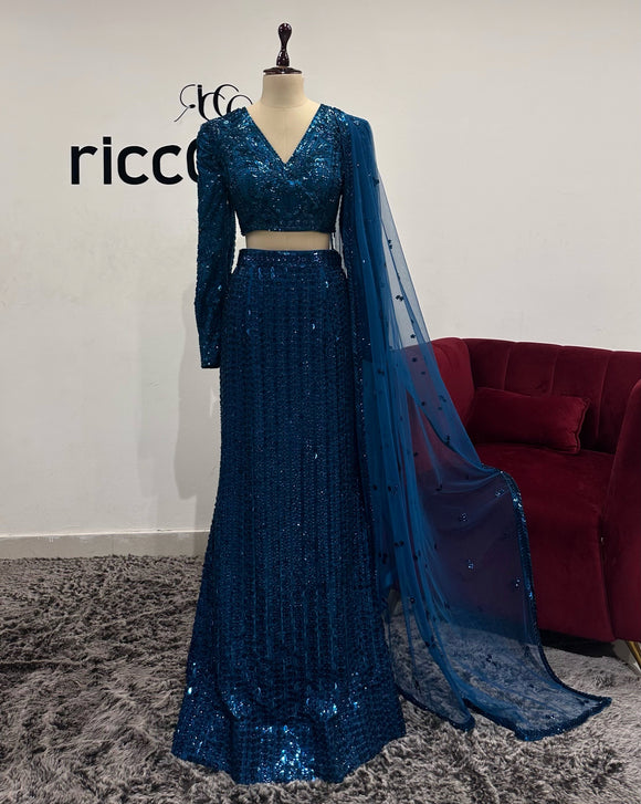 STRAIGHT CUT TEAL LEHENGA