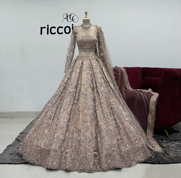CHAMPAGNE GOLD LEHENGA WITH SILVER BEADING