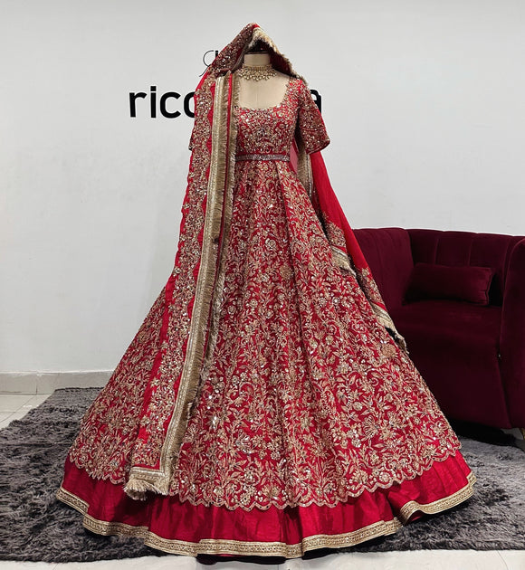 RED ANARKALI GOWN WITH DORI & MIRROR WORK