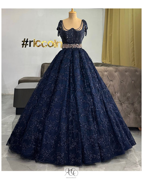 Navy Blue Sequences Embellished Long Barbie Party Wear Gown Dress – Chhabra  555