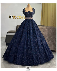 NAVY BLUE CRYSTAL TOP GOWN