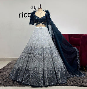 TEAL BLUE OMBRE EMBROIDERY LEHENGA