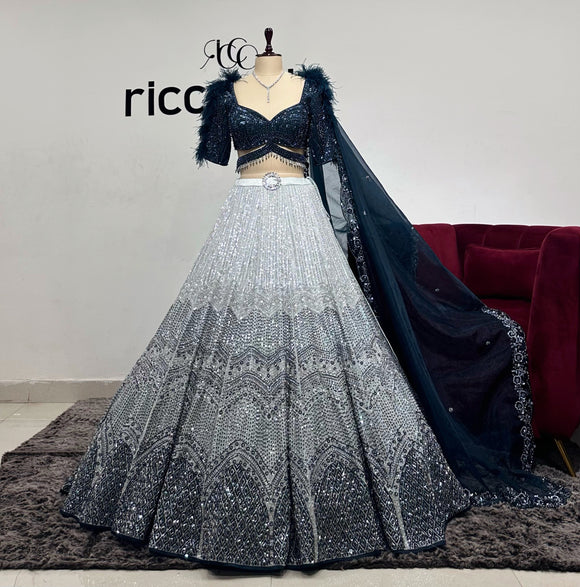TEAL BLUE OMBRE EMBROIDERY LEHENGA