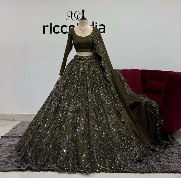 OLIVE GREEN FLARED LEHENGA