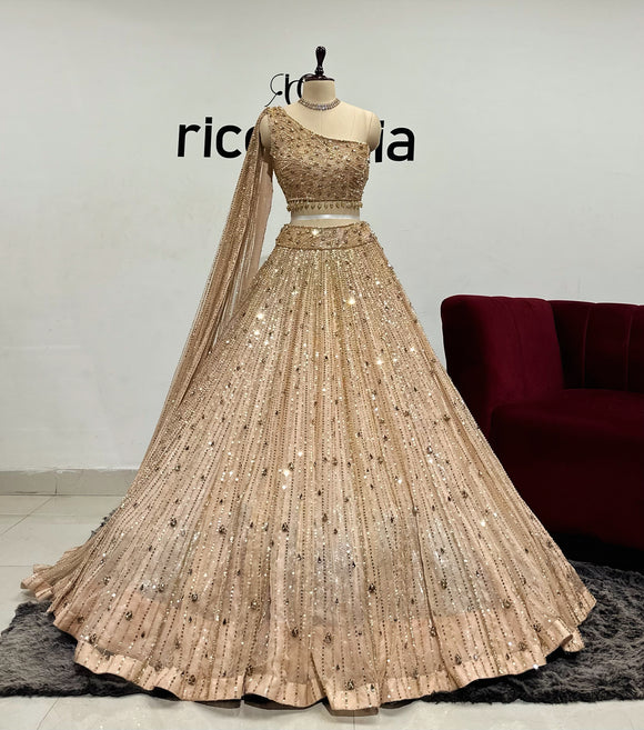 GOLD CRYSTAL WORK LEHENGA WITH CAPE