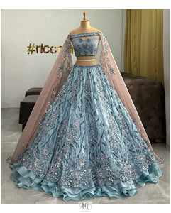 BLUE LEHENGA WITH CRYSTAL WORK & CAPES